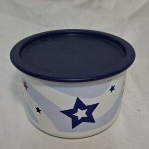 Tupperware Container / Canister With Lid 2708A - Blue & Red Stars 5.5" x 3.5"